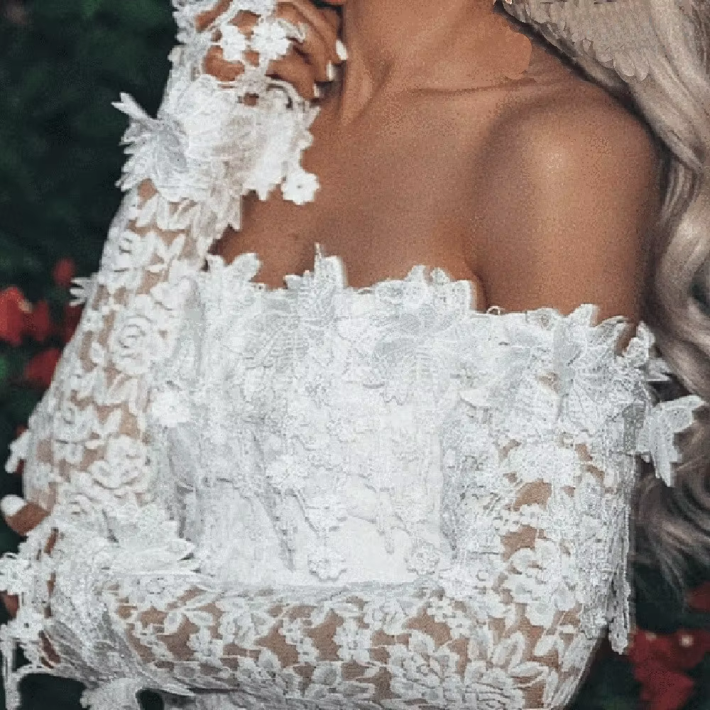 Robe courte en dentelle blanche pour femme