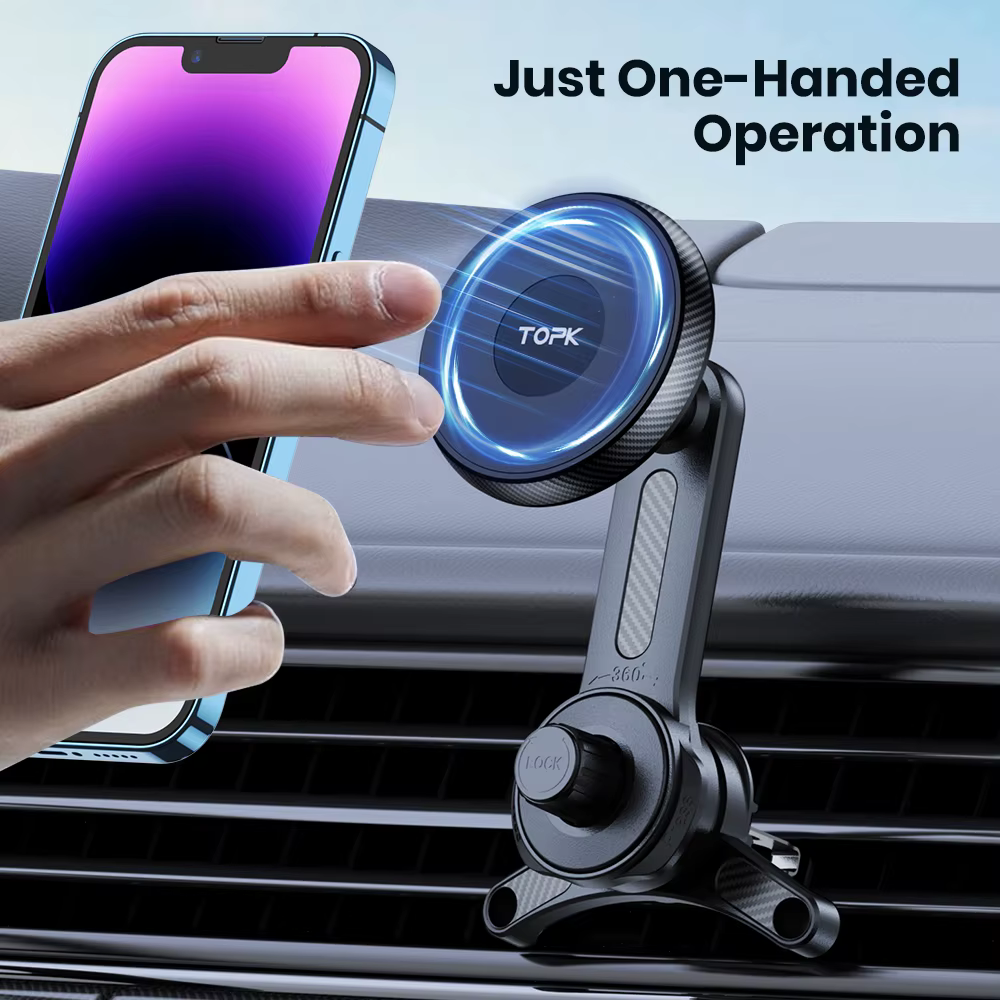 TOPK Premium ForMagsafe Support de téléphone de voiture, bras étendu Support Stable à 3 points, Support à crochet métallique à une seule main pour voiture