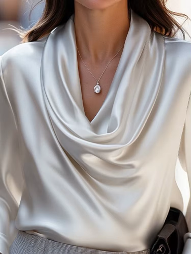 Bonboho tas col manches longues Blouse pour femmes couleur unie coupe ample élégant T-shirt 2025 mode banlieue hauts pour dames