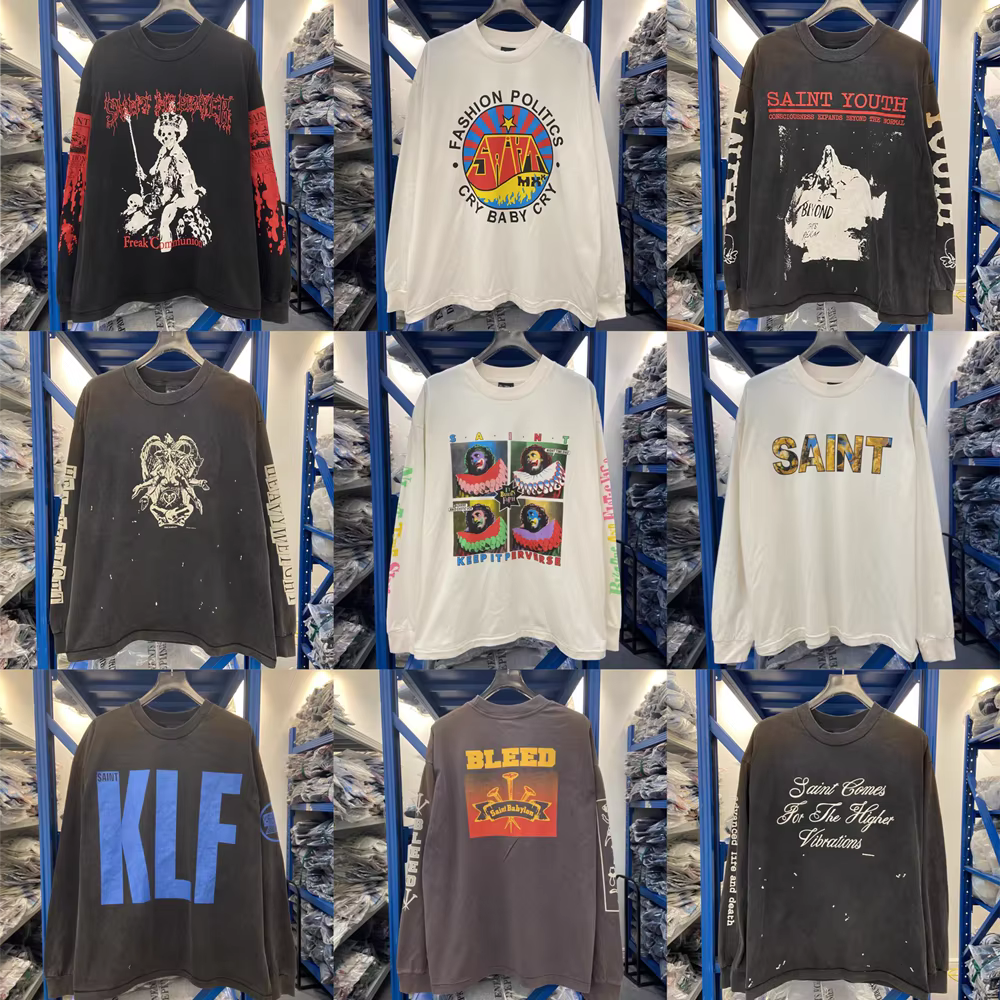 2025fw LS TEE manches longues SAINT t-shirt hommes femmes lavé tissu lourd