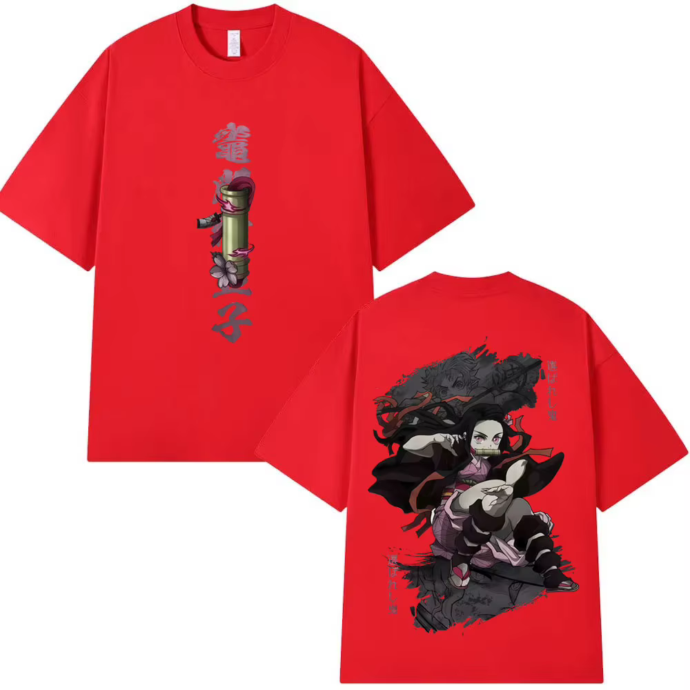 T-shirt Anime Demon Slayer Nezuko Kamado Été 2026 Unisexe Oversize Streetwear Coton Décontracté pour Hommes Femmes Fans