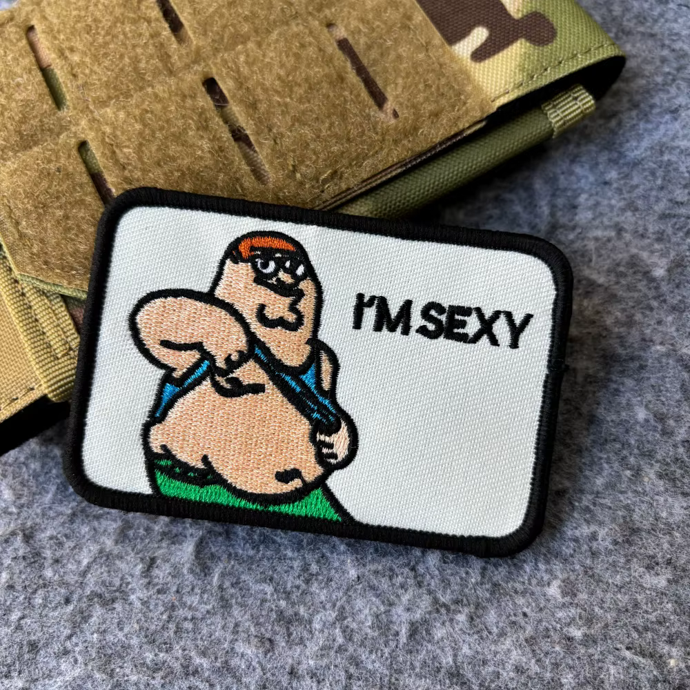 Écusson brodé drôle de dessin animé, motif 'I'M SEXY', pour homme corpulent, avec fixation auto-agrippante, accessoire tactique pour sac à dos et casquette