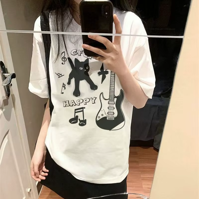 Coréen pas cher décontracté graphique imprimé coton T-shirt femmes hommes Harajuku Hip Hop Streetwear surdimensionné