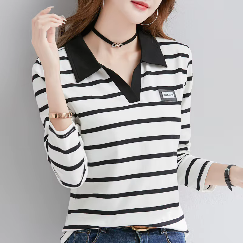 T-shirt rayé à manches longues pour femme