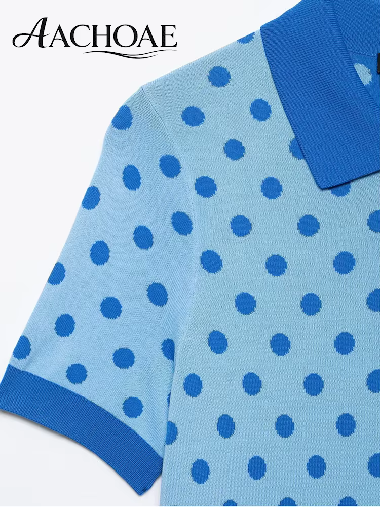AACHOAE – polo en tricot à pois pour femmes