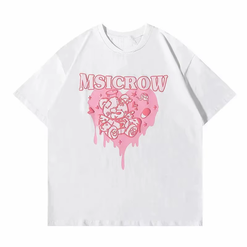 Kawaii femmes T-Shirt coréen rose amour ours imprimé à manches courtes