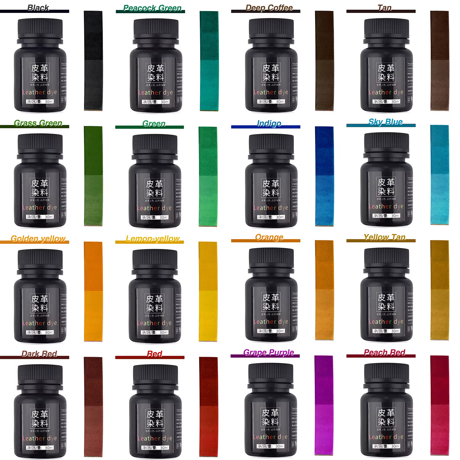 30 ml/bouteille 16 couleurs cuir coloration Pigment colorant liquide