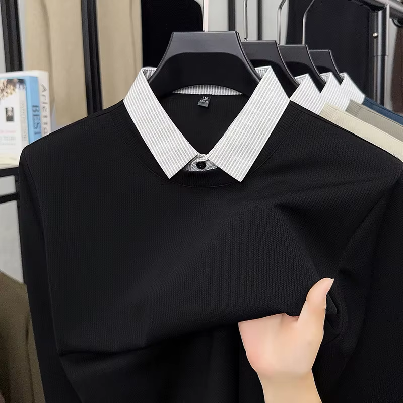 Nouveau Polo Homme 2026 Effet Deux Pièces – T-shirt Décontracté à Manches Longues et Col