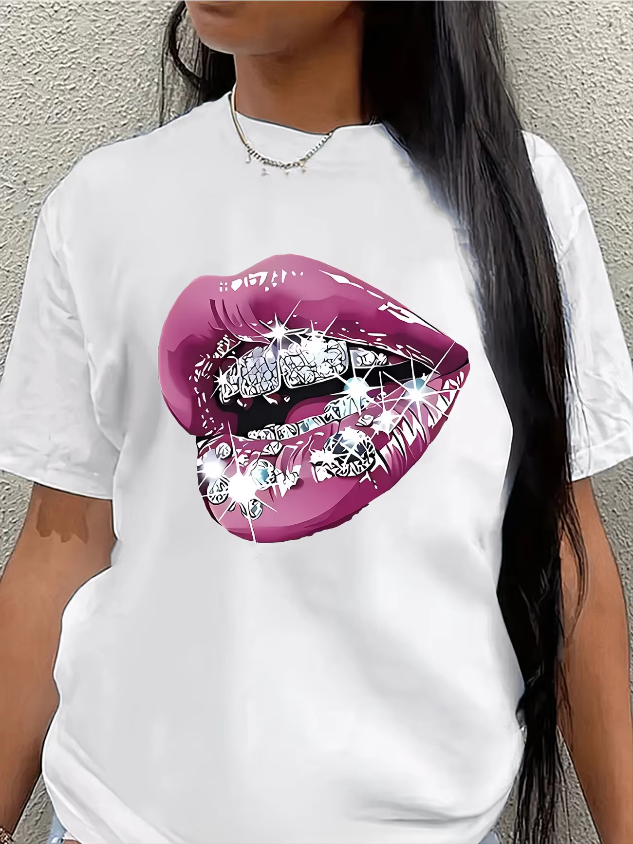 T-shirt graphique lèvres sexy pour femme