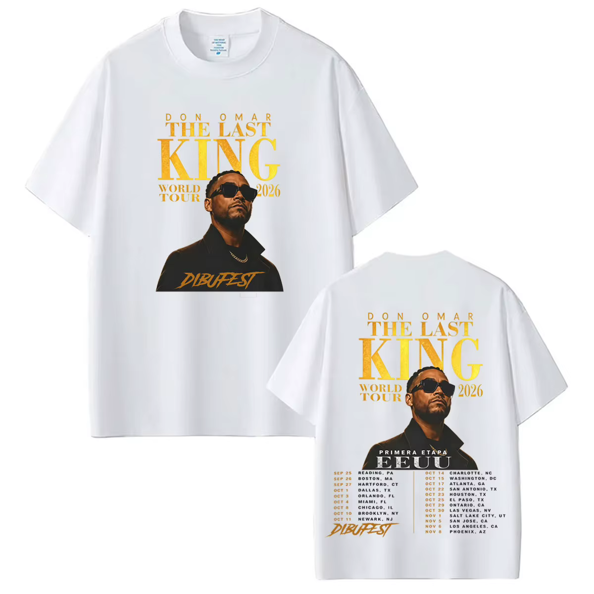 T-shirt imprimé du rappeur Don Omar The Last King Tour 2026 pour hommes et femmes