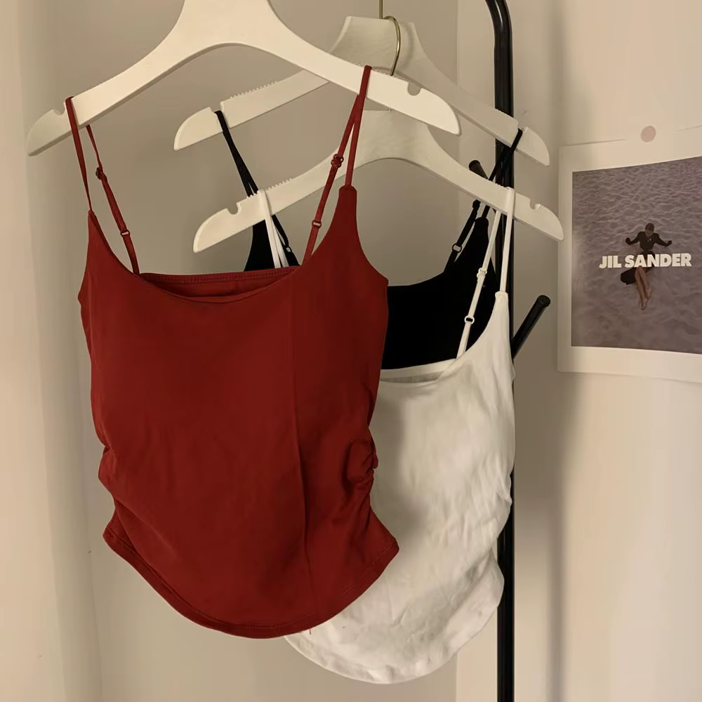 Débardeur femme Slim fronde T-shirt noir blanc couleur Pure bas réservoirs Camisole avec coussin de poitrine Sexy culture hauts haut décontracté