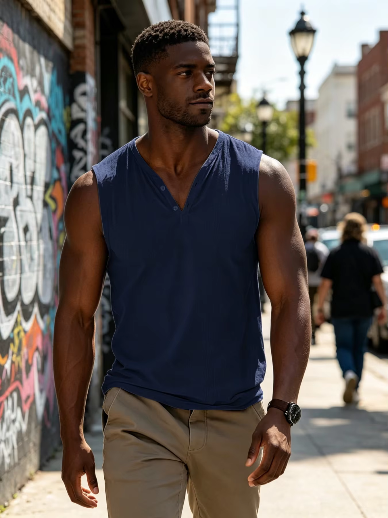 Débardeur sans manches pour homme, col Henley, léger, respirant, couleur unie, décontracté, pour la gym, la plage, l'été
