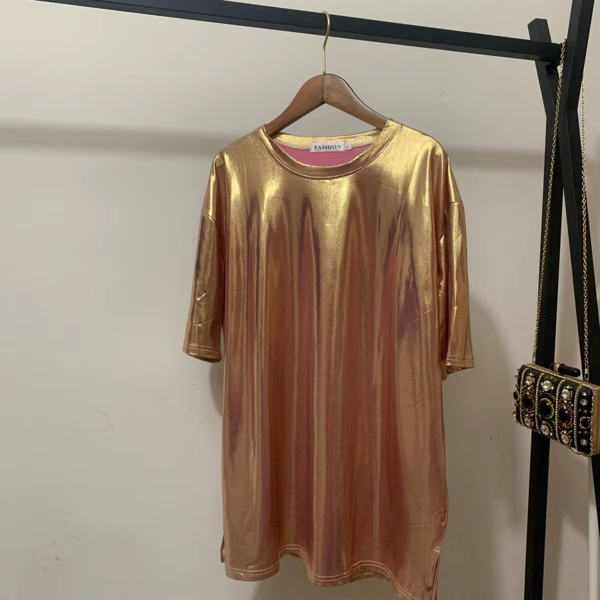 Femmes paillettes Sexy solide or confort été dame haut