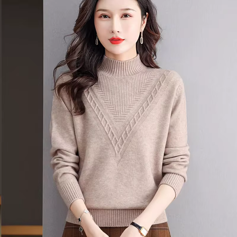 Pull demi-col roulé pour femme, ample, tricoté, polyvalent, chemise à bascule, nouvelle collection automne-hiver 2025