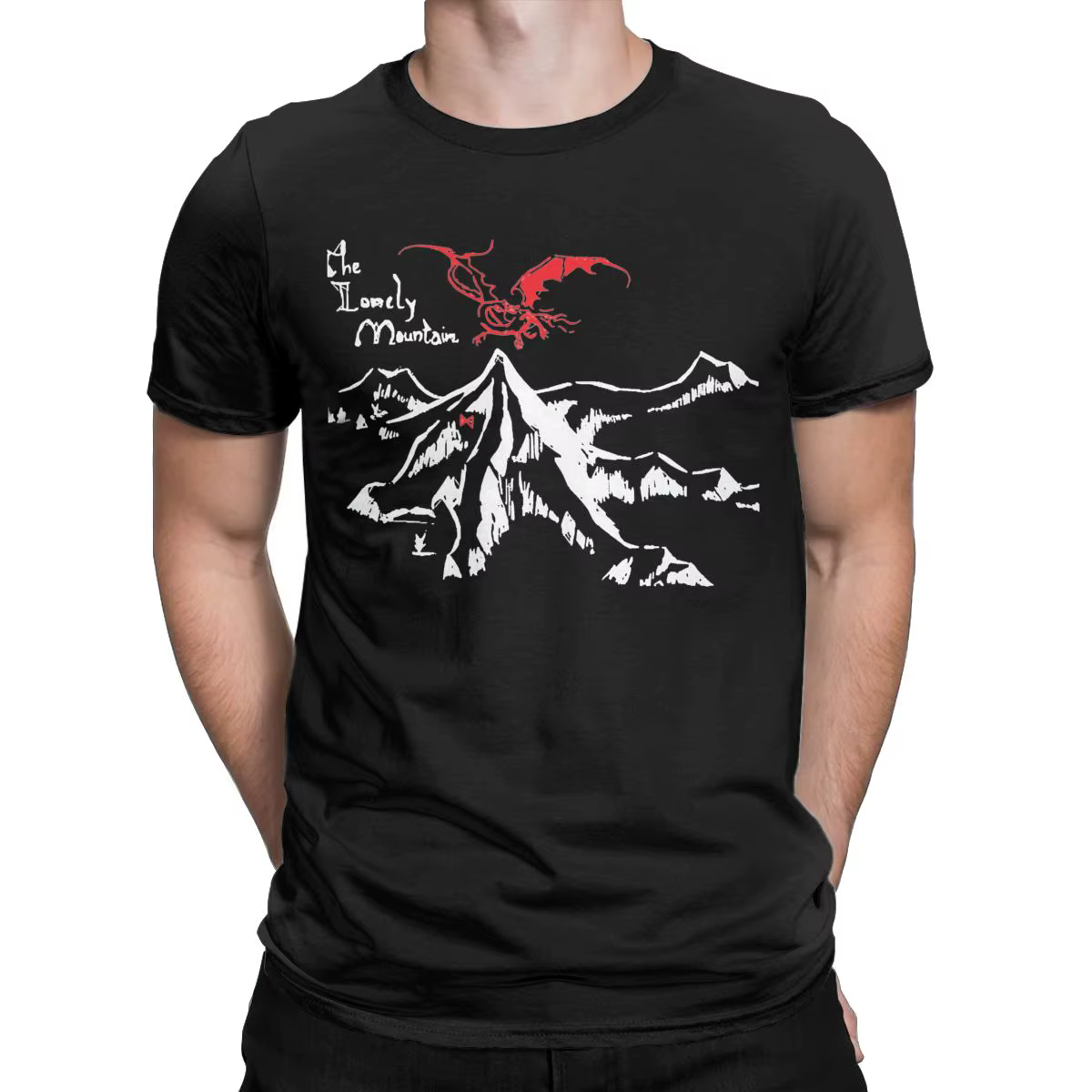 Hommes T-Shirt montagne solitaire t-les l-les des r-rings Mordor Vintage 100% coton t-shirts à manches courtes