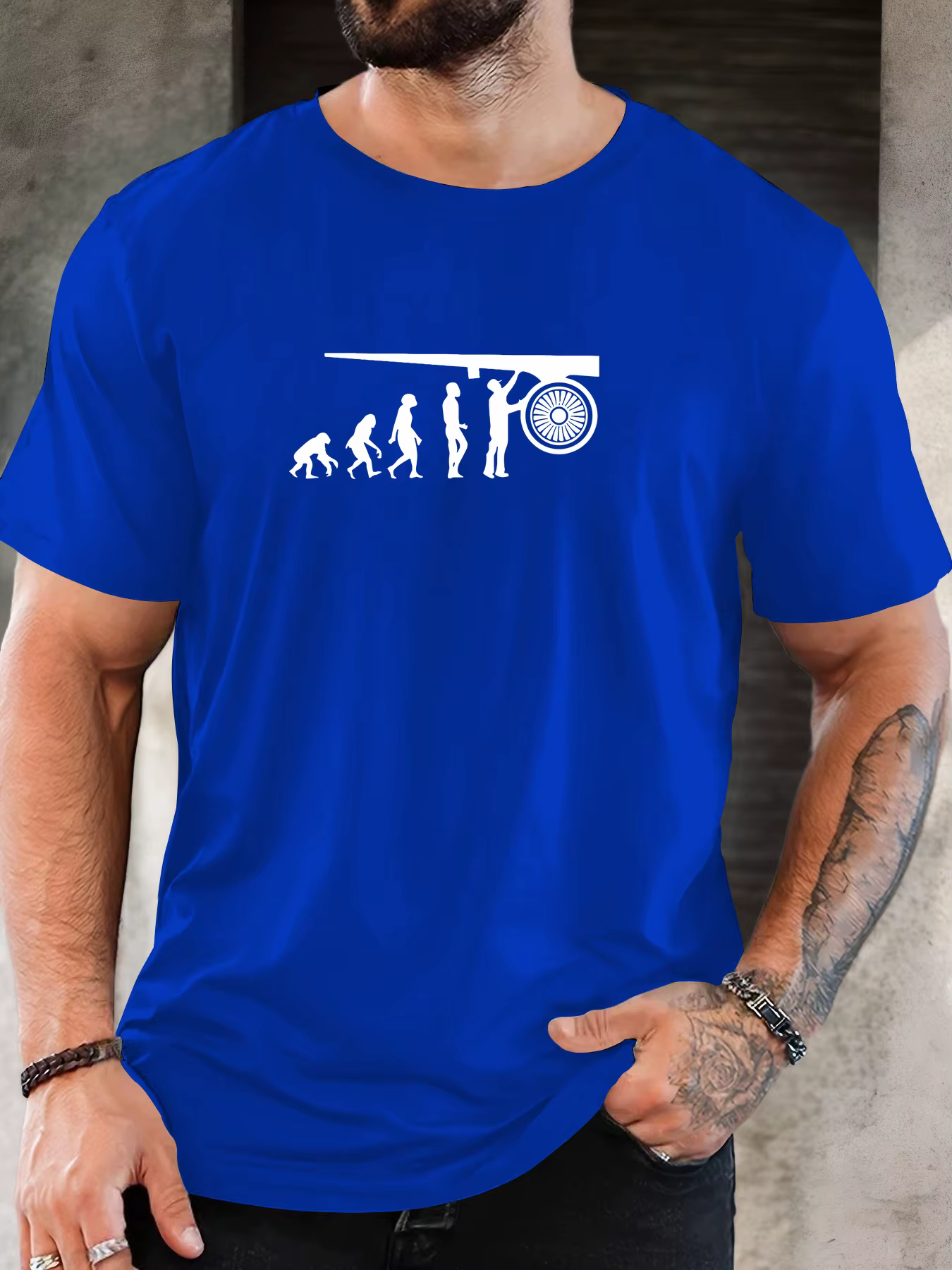 T-Shirt homme 2025 nouveauté humoristique évolution graphique gymnase haltère blanc imprimé haut élégant quotidien décontracté