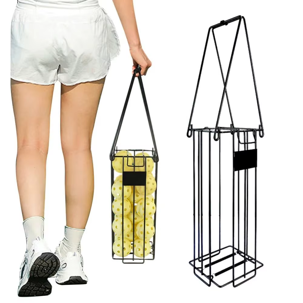 Ramasseur de Pickleball noir, poignée ergonomique supérieure, collecteur de balles de Tennis de grande capacité, Portable avec couvercle, trémie de balle de Tennis