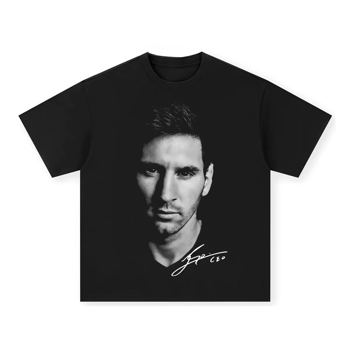 T-shirt classique blanc et noir avec signature du roi du football Messi