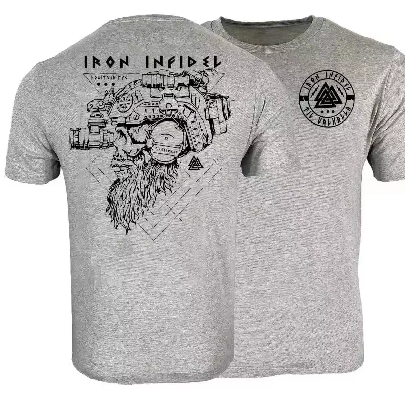 Til Valhalla chemise américaine barbe guerrier tactique crâne T-shirt nouveau 100% coton à manches courtes col rond