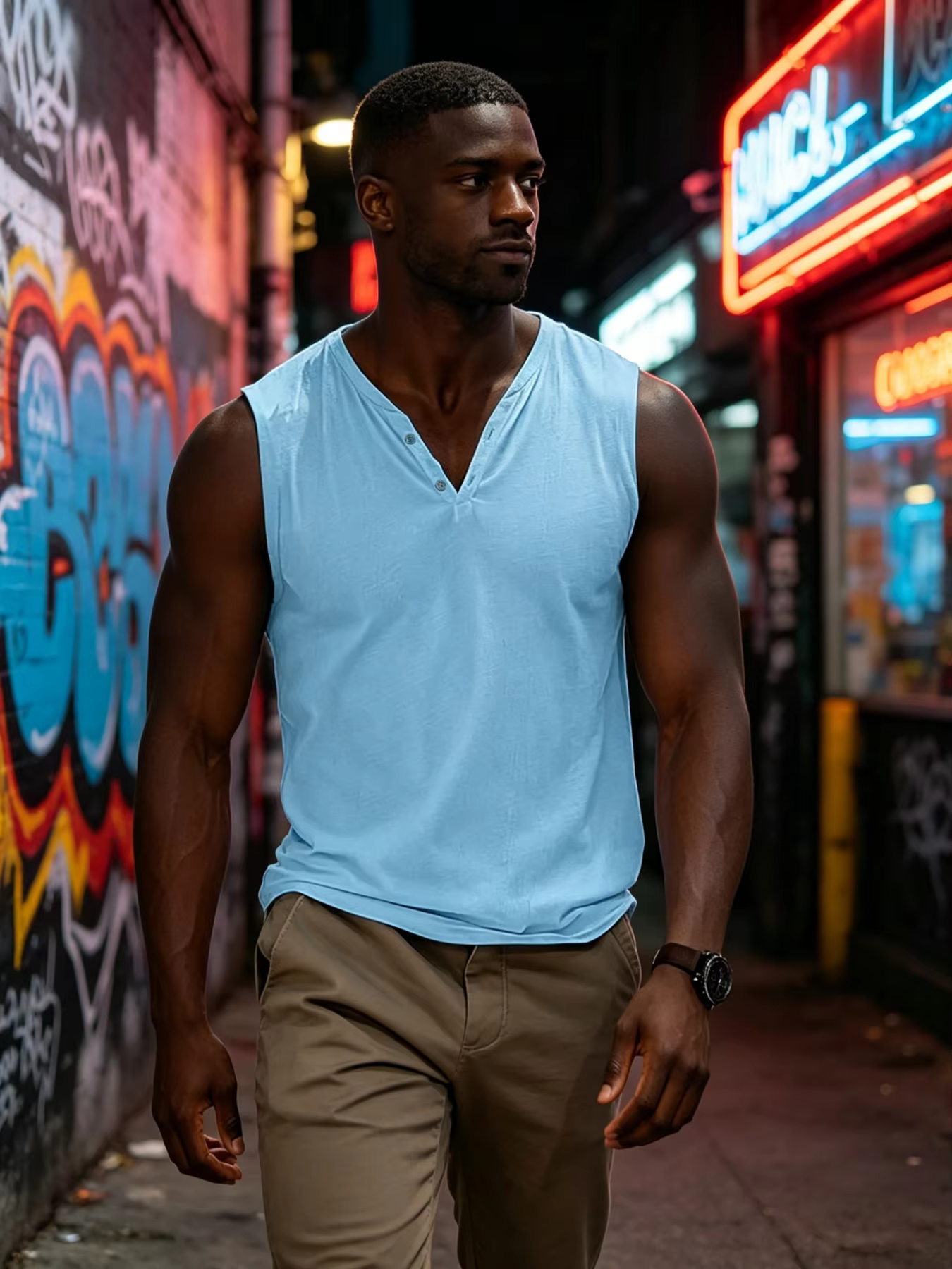 Débardeur sans manches pour homme, col Henley, léger, respirant, couleur unie, décontracté, pour la gym, la plage, l'été