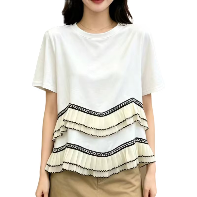 T-shirt à manches courtes et col rond pour femme grande taille