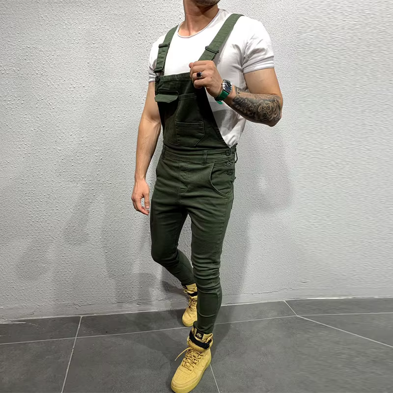 Salopette en jean pour hommes, combinaison pantalon Slim, couleur unie, pleine longueur, nouvelle collection
