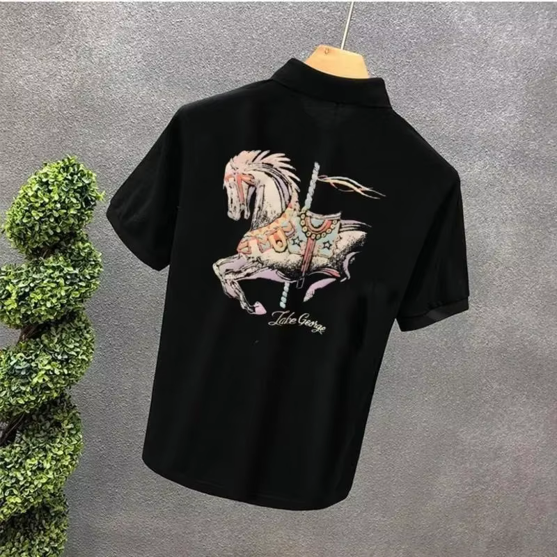 Hommes avec col T-shirt imprimé blanc col rond noir haute qualité luxe décontracté pas cher hauts Kpop vêtements en gros