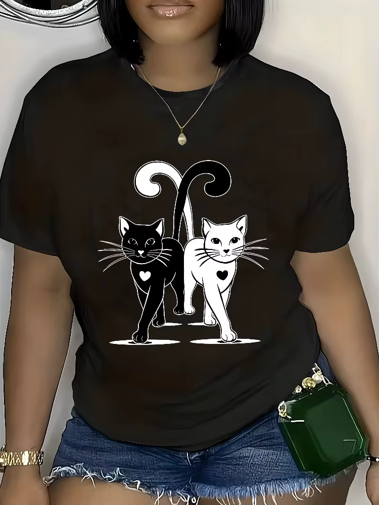 T-shirt imprimé chat pour femme