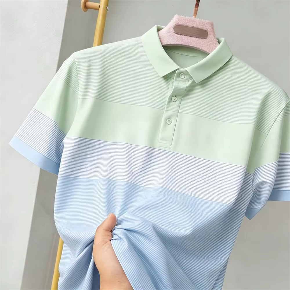 Polo sportif rayé color-block respirant et ample pour le quotidien