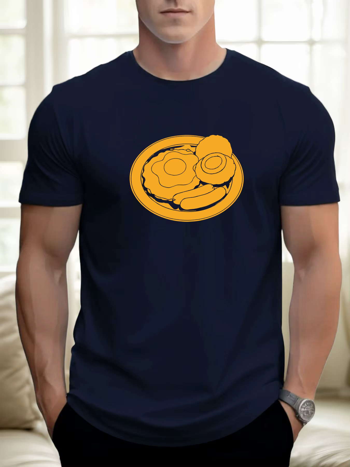 T-shirt pour le petit-déjeuner des hommes 100 % coton impression graphique été