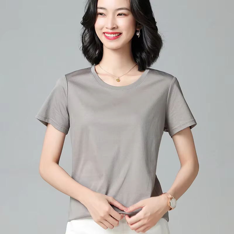 T-shirt Femme en Pur Coton à Manches Courtes