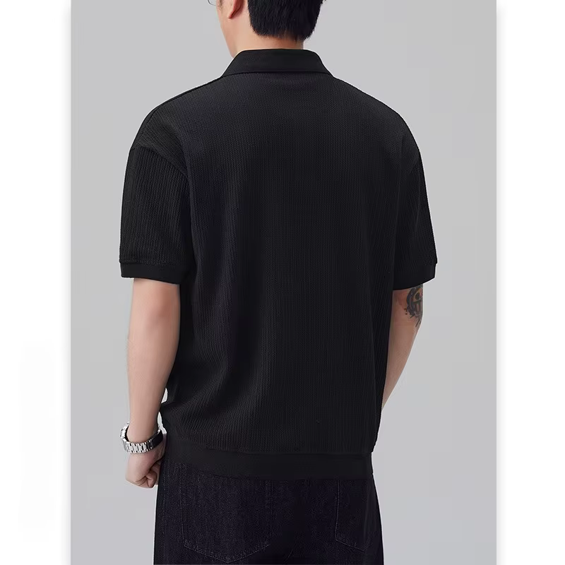 Polo à revers vertical en jacquard pour homme