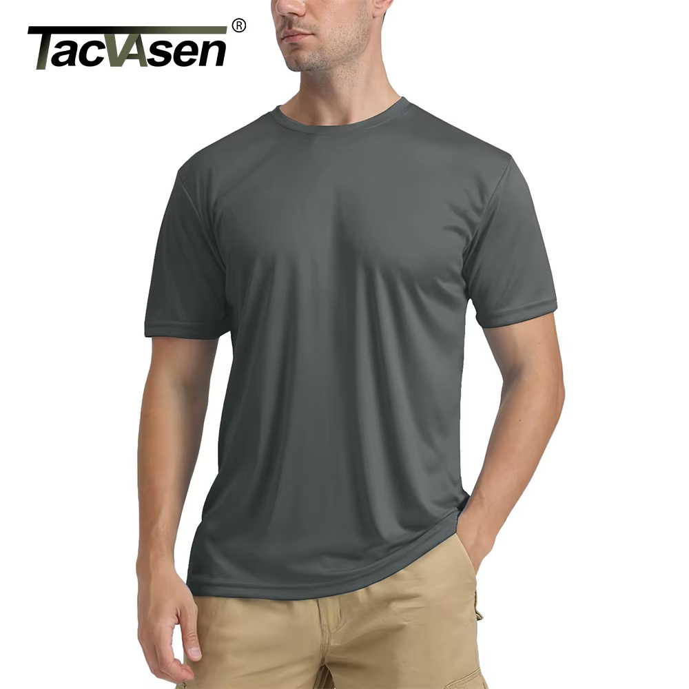 TACVASEN UPF 50 + UV chemise hommes col rond manches courtes basique été t-shirt style décontracté salle de sport