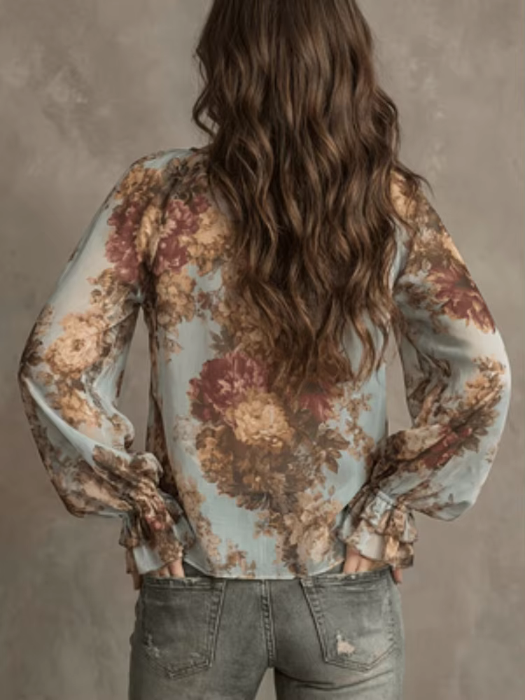 Chemise à imprimé floral vintage pour femmes