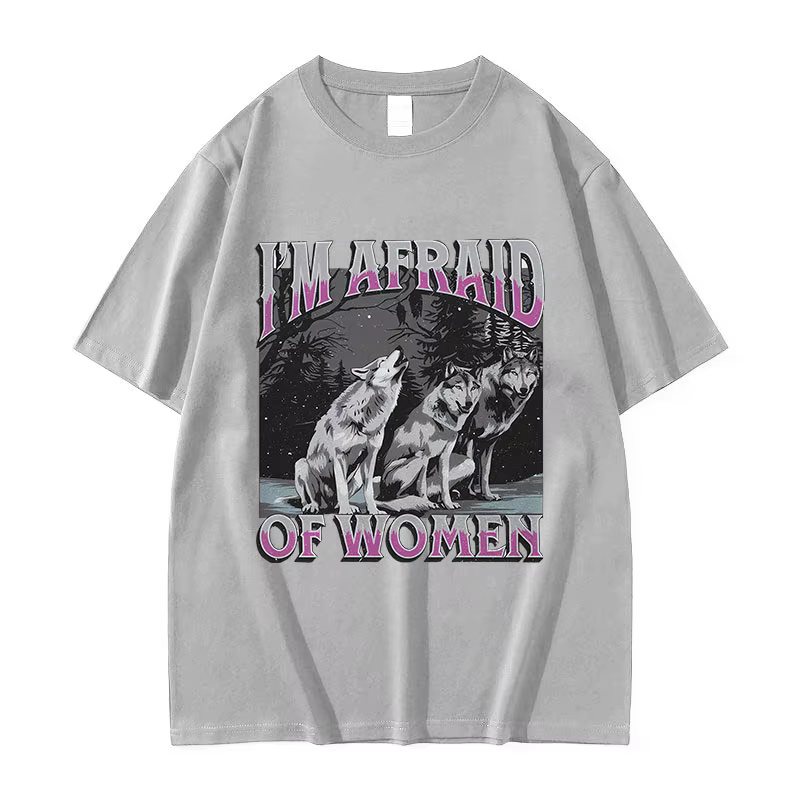 Drôle je suis peur des femmes loup Meme T-shirt hommes Vintage gothique à manches courtes T-shirts unisexe pur