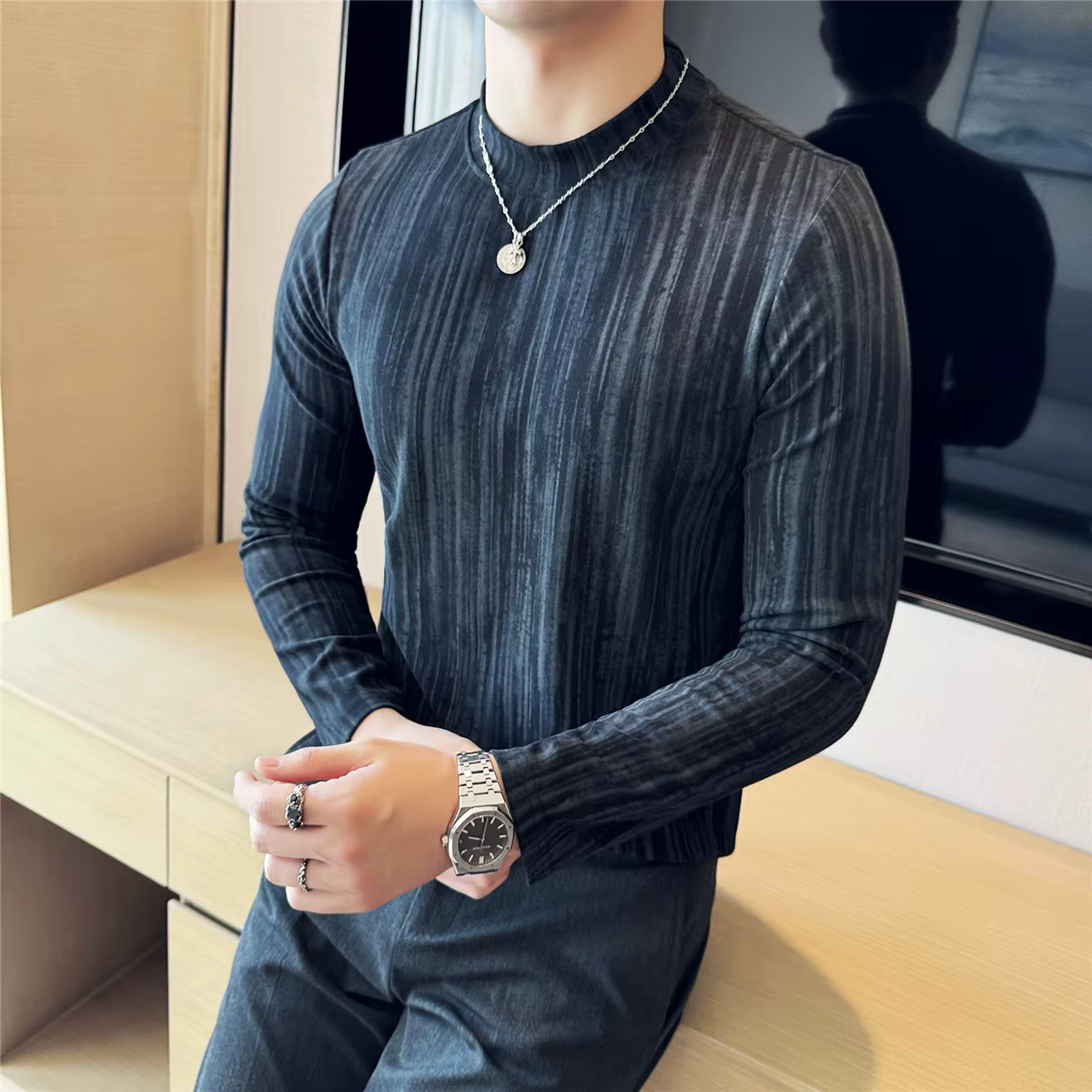 T-shirt à manches longues en coton rayé pour homme
