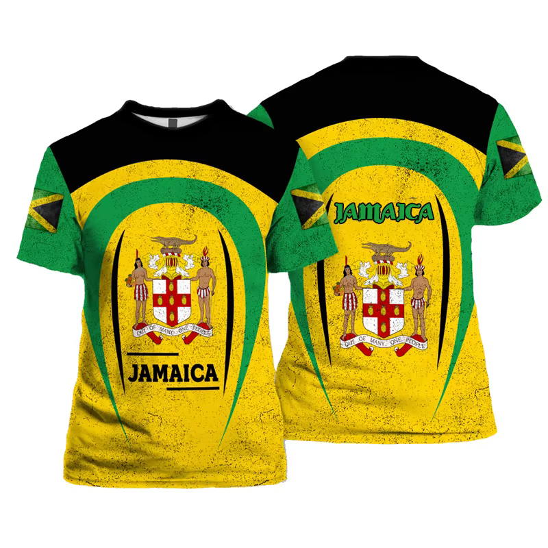T-shirt jamaïcain à manches courtes et col rond pour hommes