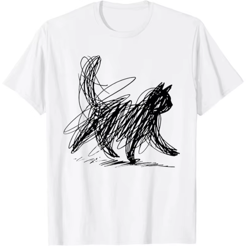 T-shirt Streetwear Tendance Minimaliste avec Motif Chat pour Femme et Homme