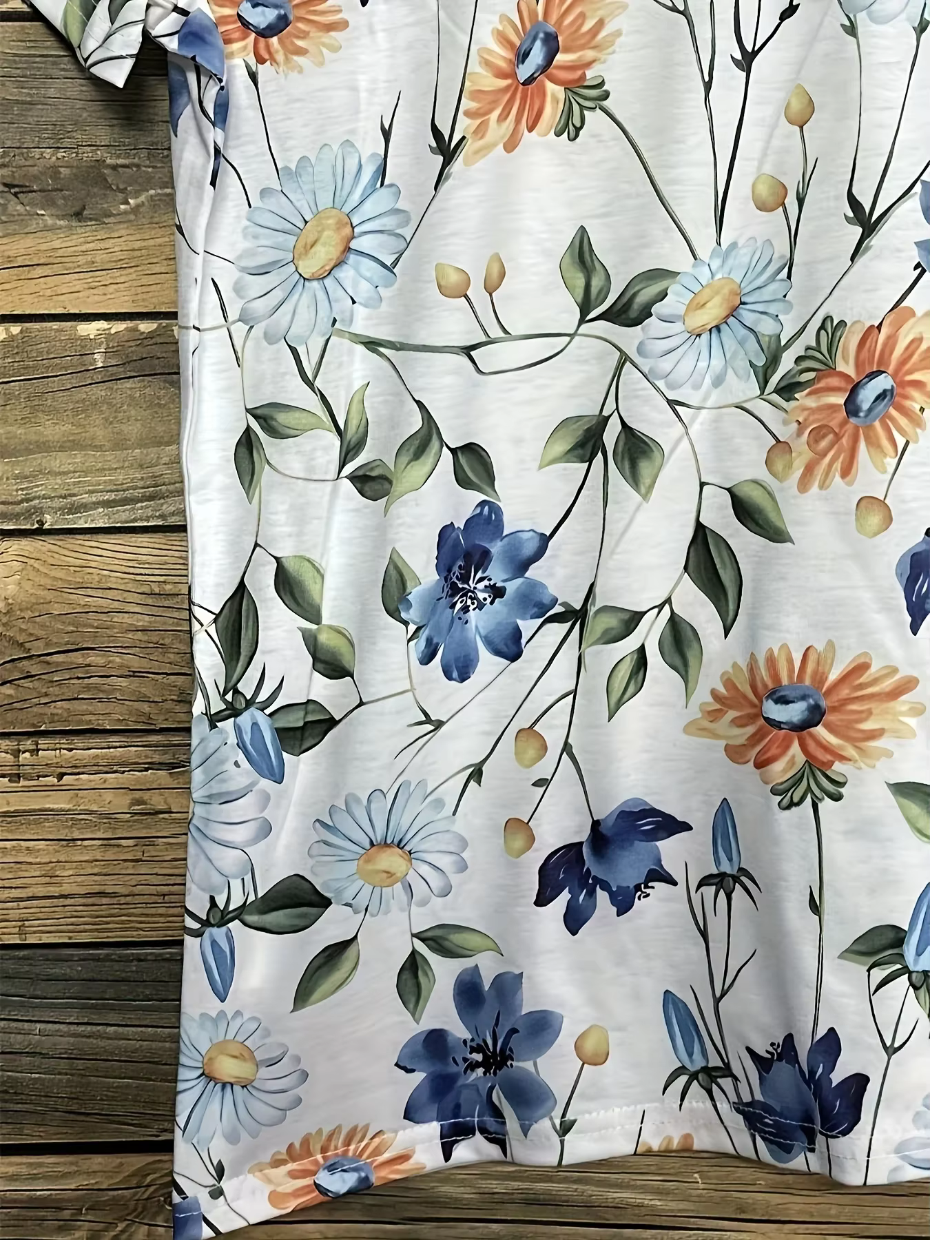 T-shirt pour femme - Motif floral bleu et jaune