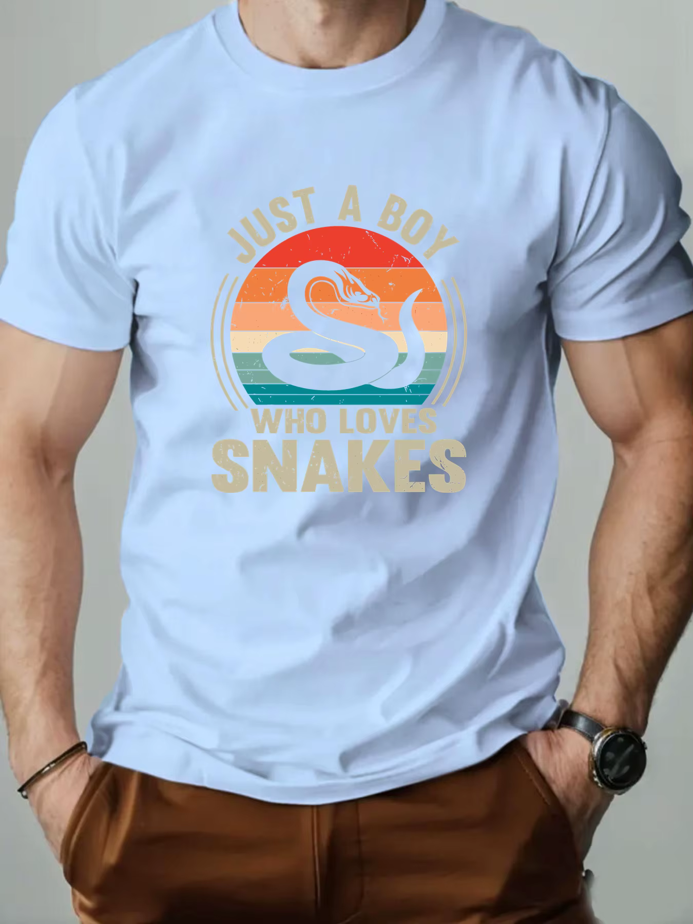 T-Shirt homme 100% coton dessin animé Animal serpent imprimé été surdimensionné col rond respirant décontracté manches