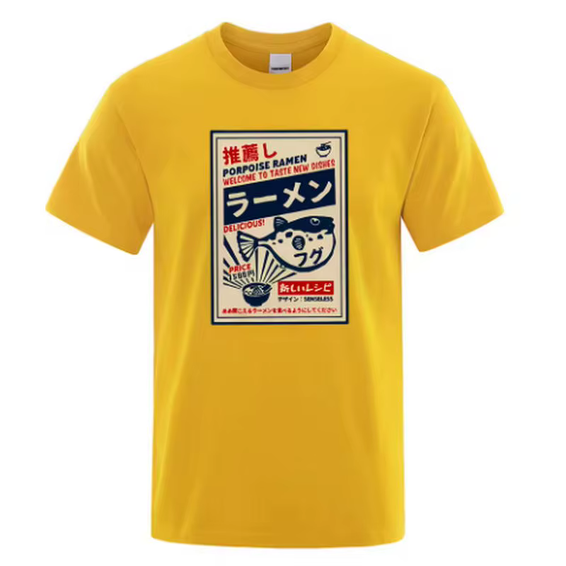 T-shirt pour hommes avec affiche de menu japonais Puffer Fish Ramen