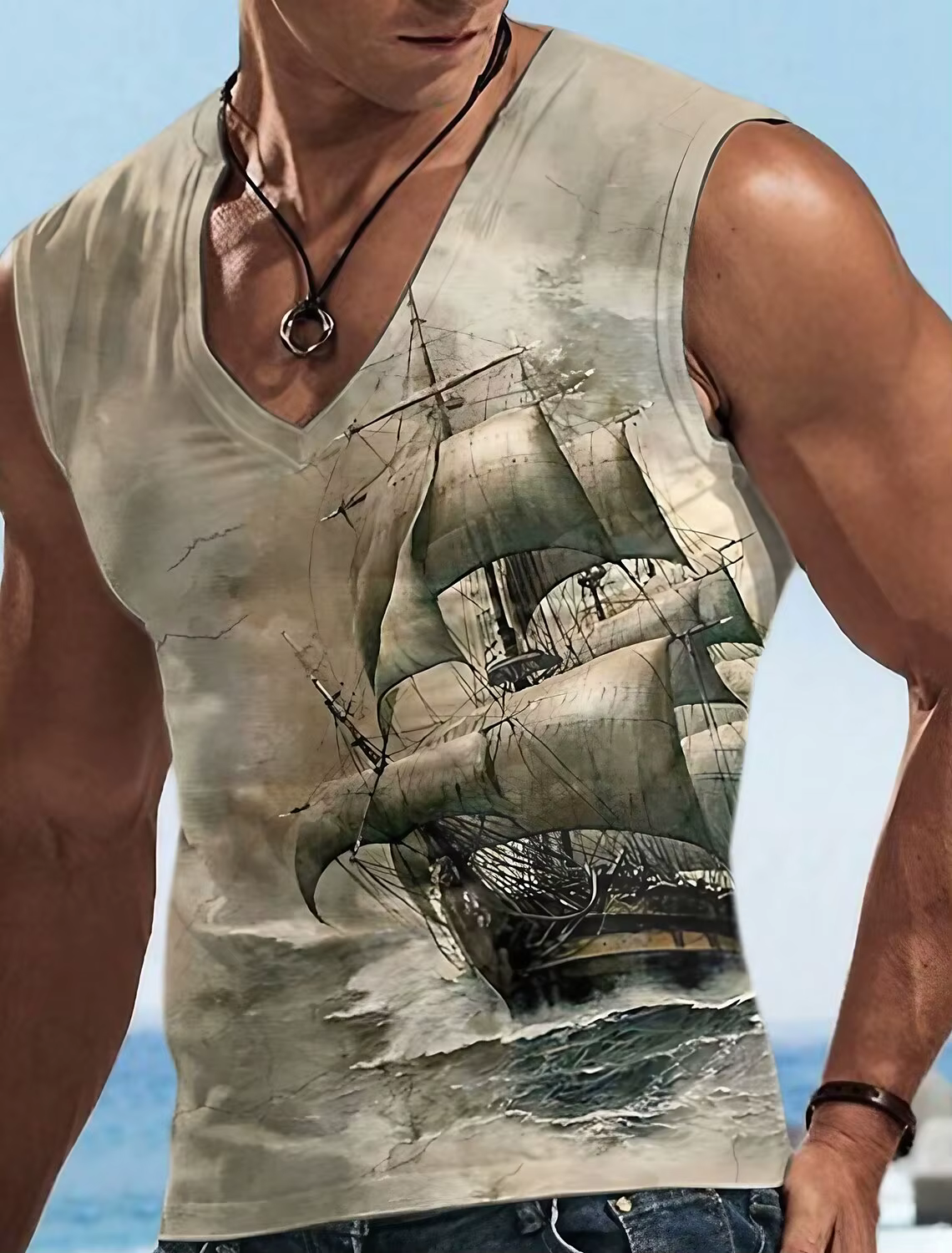 Costume de marin t-shirt imprimé bateau 3D pour hommes