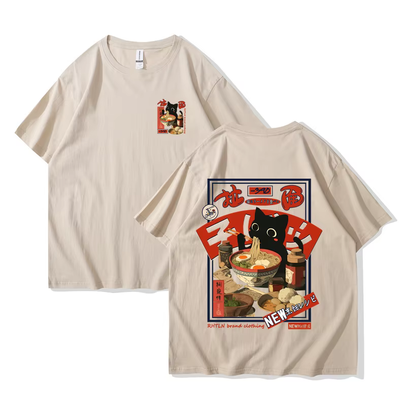 T-shirt hip-hop homme street wear Harajuku japonais Lamian Noodles chat