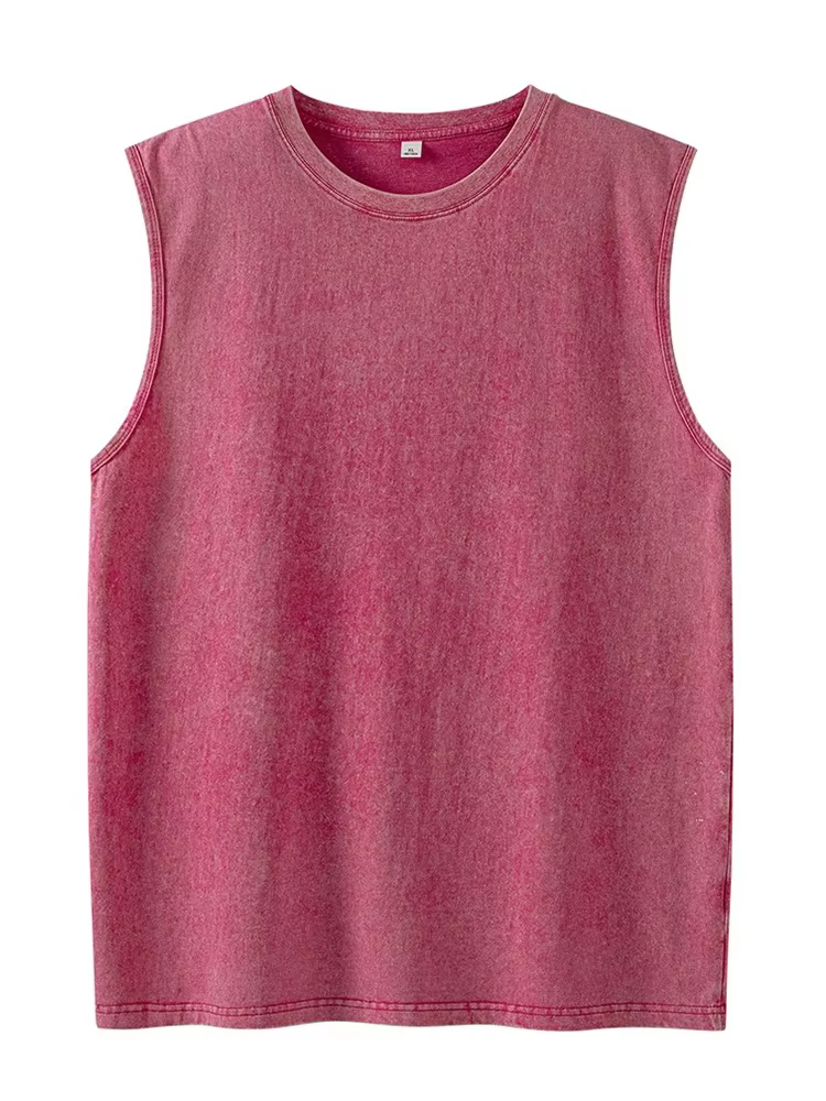 Débardeur Homme Lavé Style Urbain 230G Coton Vintage Sans Manches Coupe Ample Été Entraînement Gym Streetwear