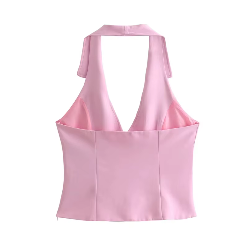 MUJER 2025 bleu rose haut à licou femme épaules nues dos nu