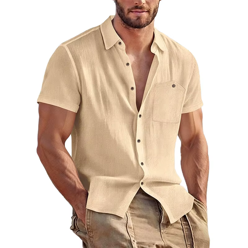 Chemise à manches courtes en lin mélangé pour homme