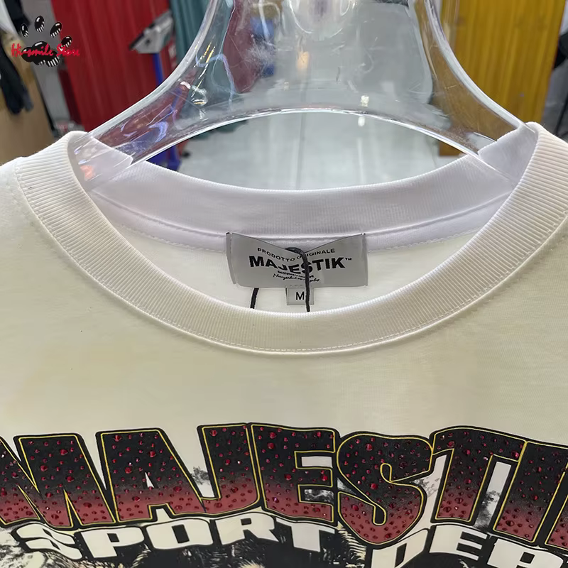 Nouveau T-shirt sans manches MAJESTIK à imprimé animalier en strass pour homme et femme