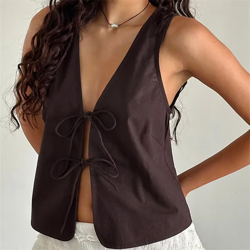 Haut court à bretelles pour femme, nœud papillon, rétro, précieux, glaçure courte, mode streetwear, Y2K, été