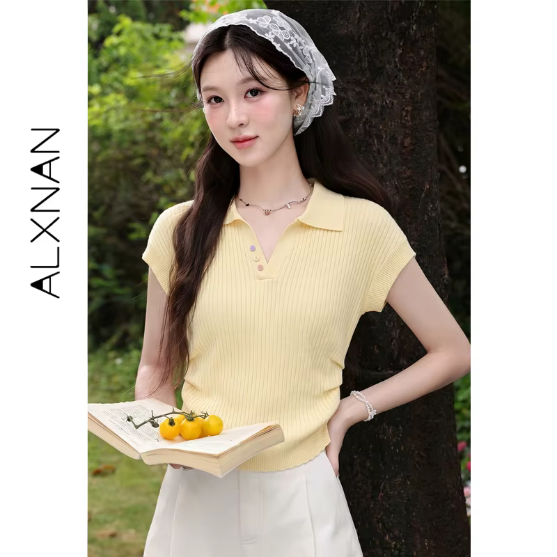 ALXNAN T-shirt pour femme à col revers