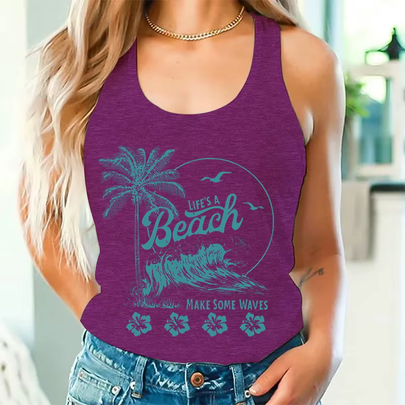 T-shirt décontracté sans manches pour femme « Life's A Beach Make Some Waves »